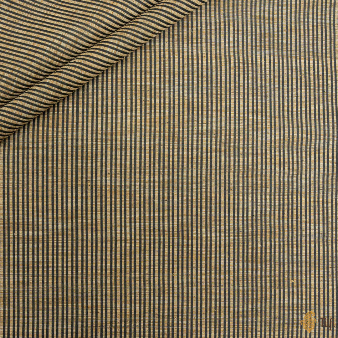 Black-beige Banarasi silk fabric with striped resham pattern for sarees