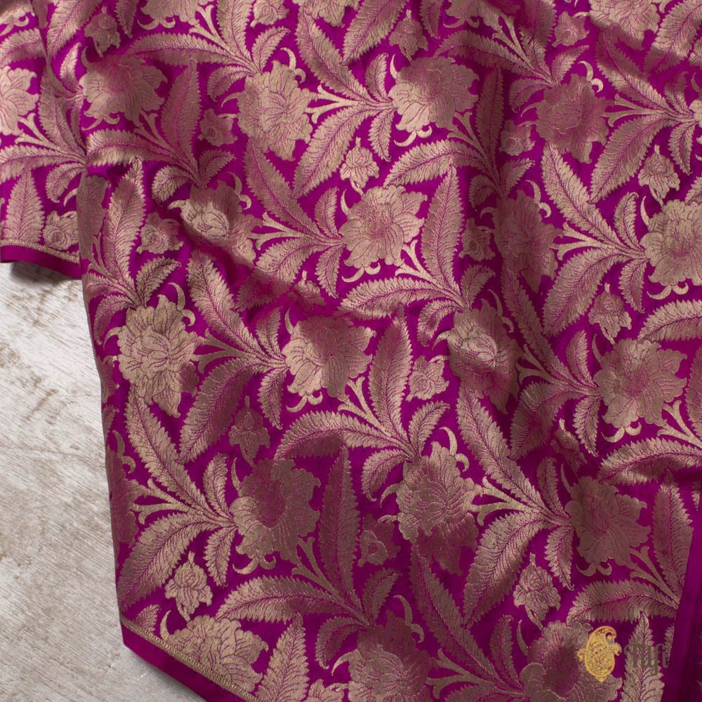 Elegant Banarasi silk fabric with floral zari design for traditional sarees