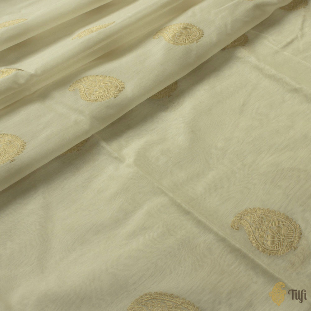 Close-up of intricate Kadwa weaving on pure Kora Silk fabric